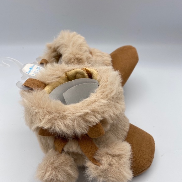 Stepping Stones Sz 1 (0-3mo)Brown Furry Baby Boots Moccasins Faux Suede Pom Poms - Picture 3 of 9